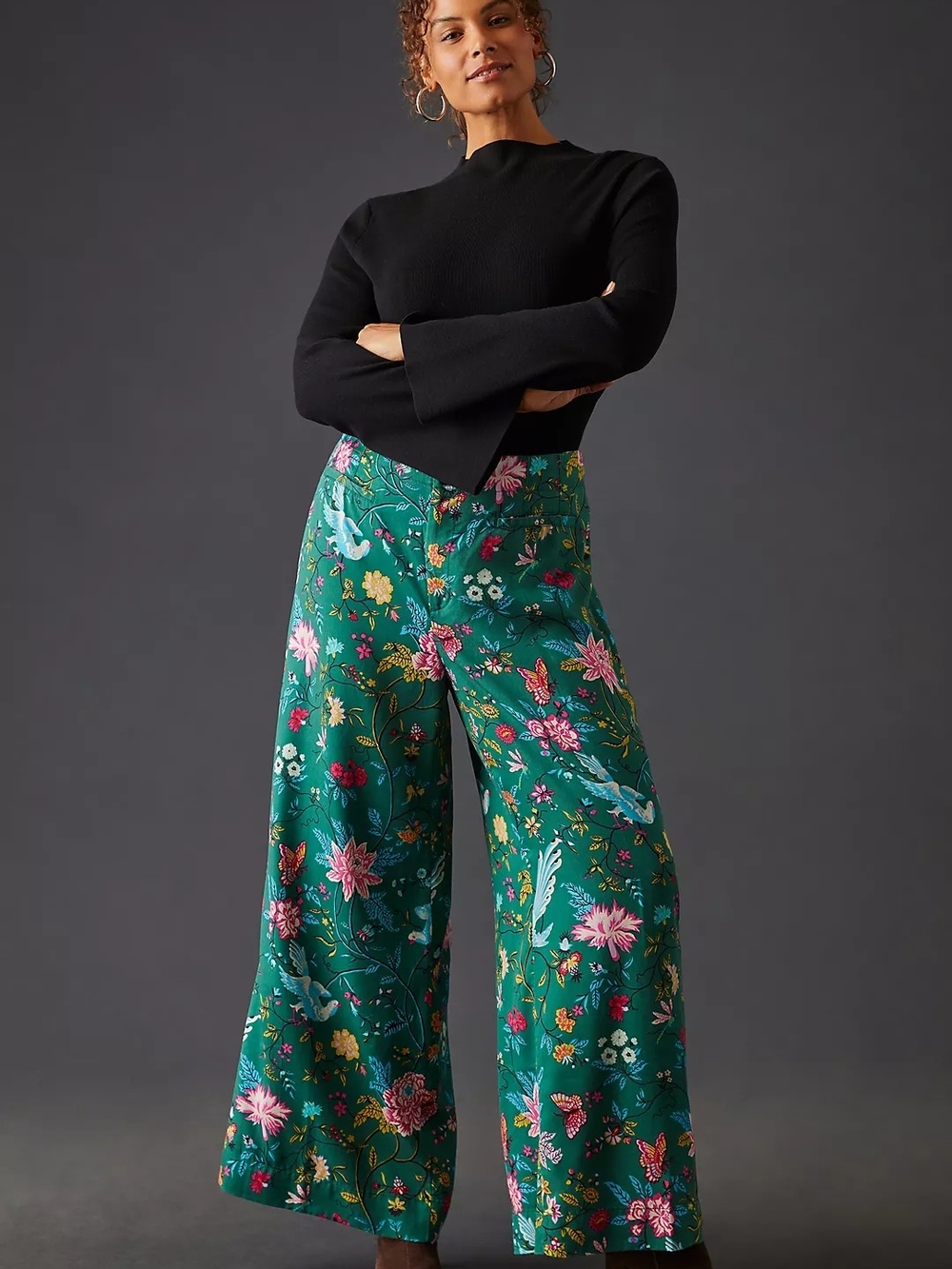 Maeve Wide-Leg Trousers Size 0 Petite Floral